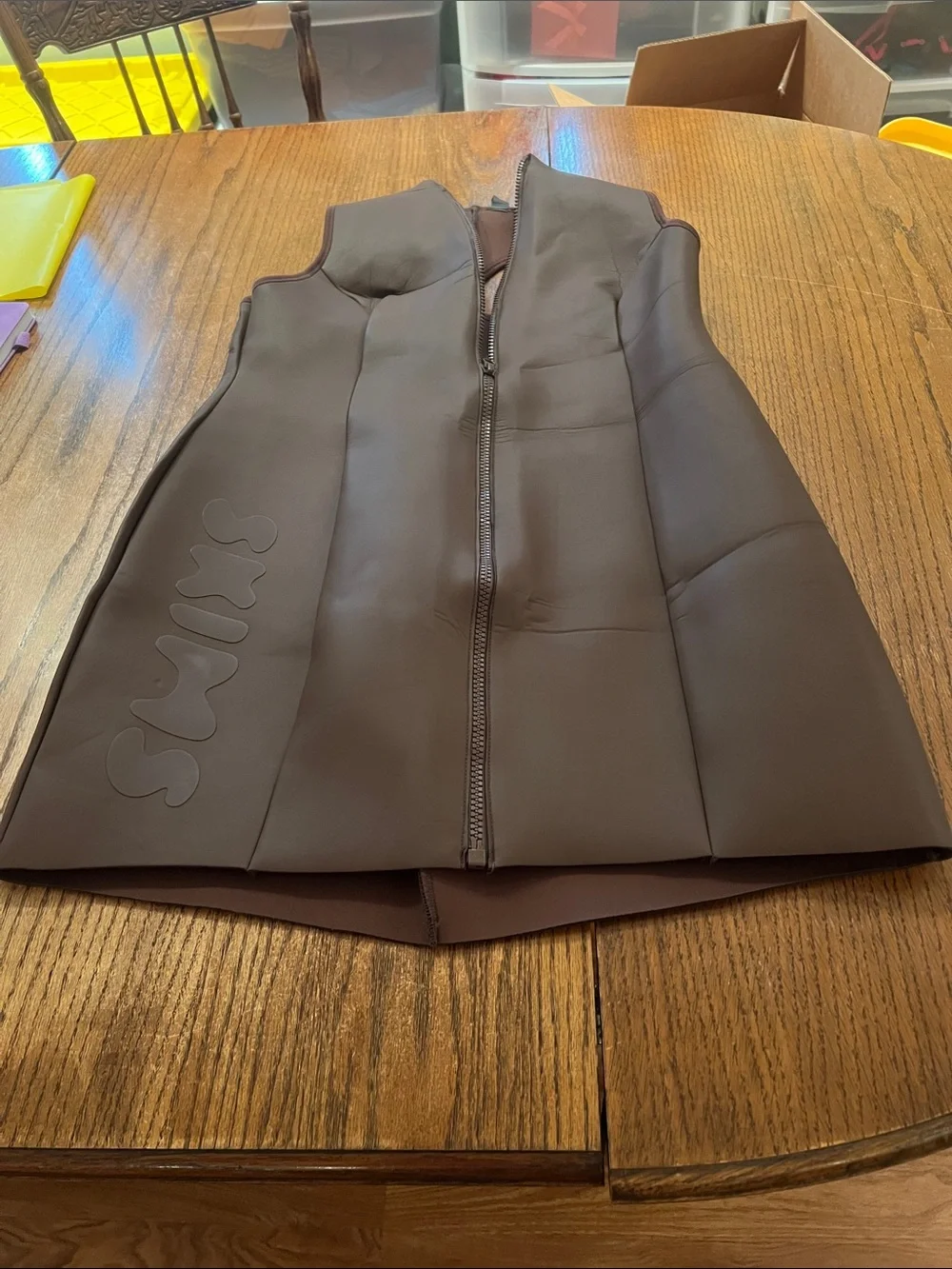 Skims Sleeveless Brown Rubber Zip-Front Swim Dress size 2X